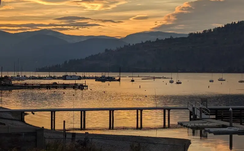 Sunset over docks on Okanagan Lake